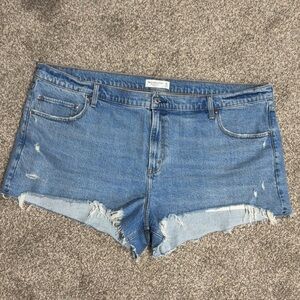 Abercrombie & Fitch Distressed “The Mom Short” High Rise Blue Jean Shorts